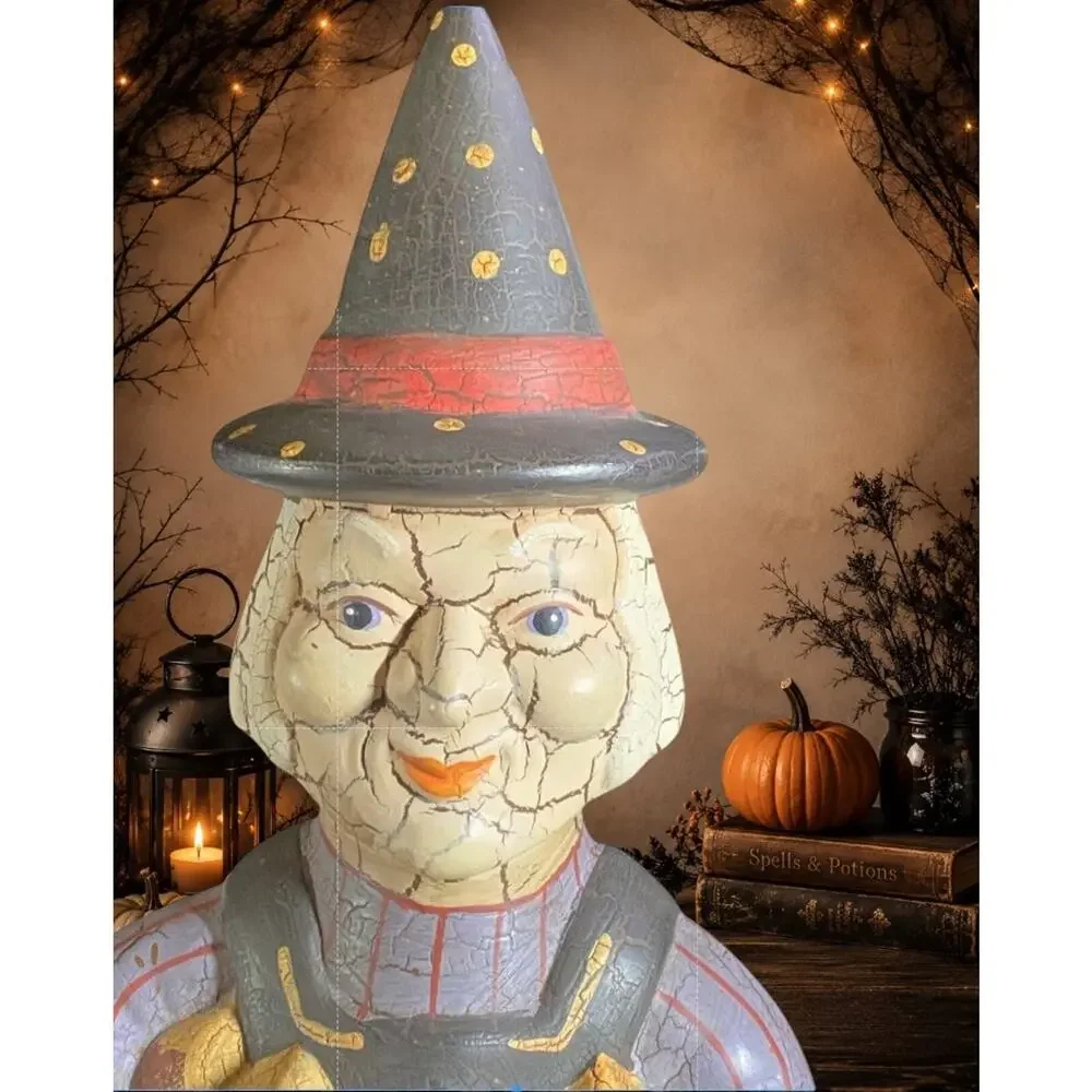 Vintage Midwest Cannon Falls Witch Double Face Pumpkin 15” Retired Halloween